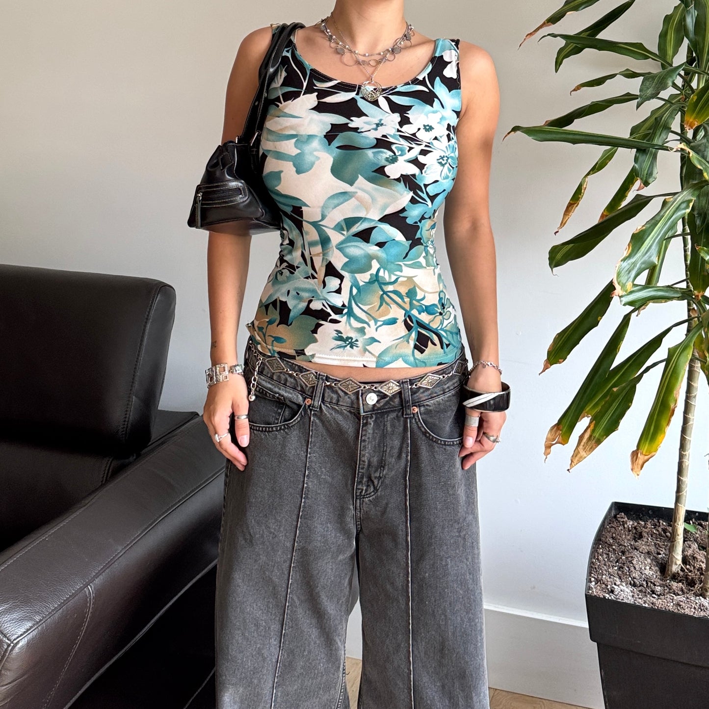 Blue & Black Floral Top