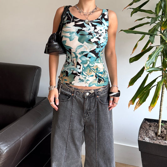 Blue & Black Floral Top