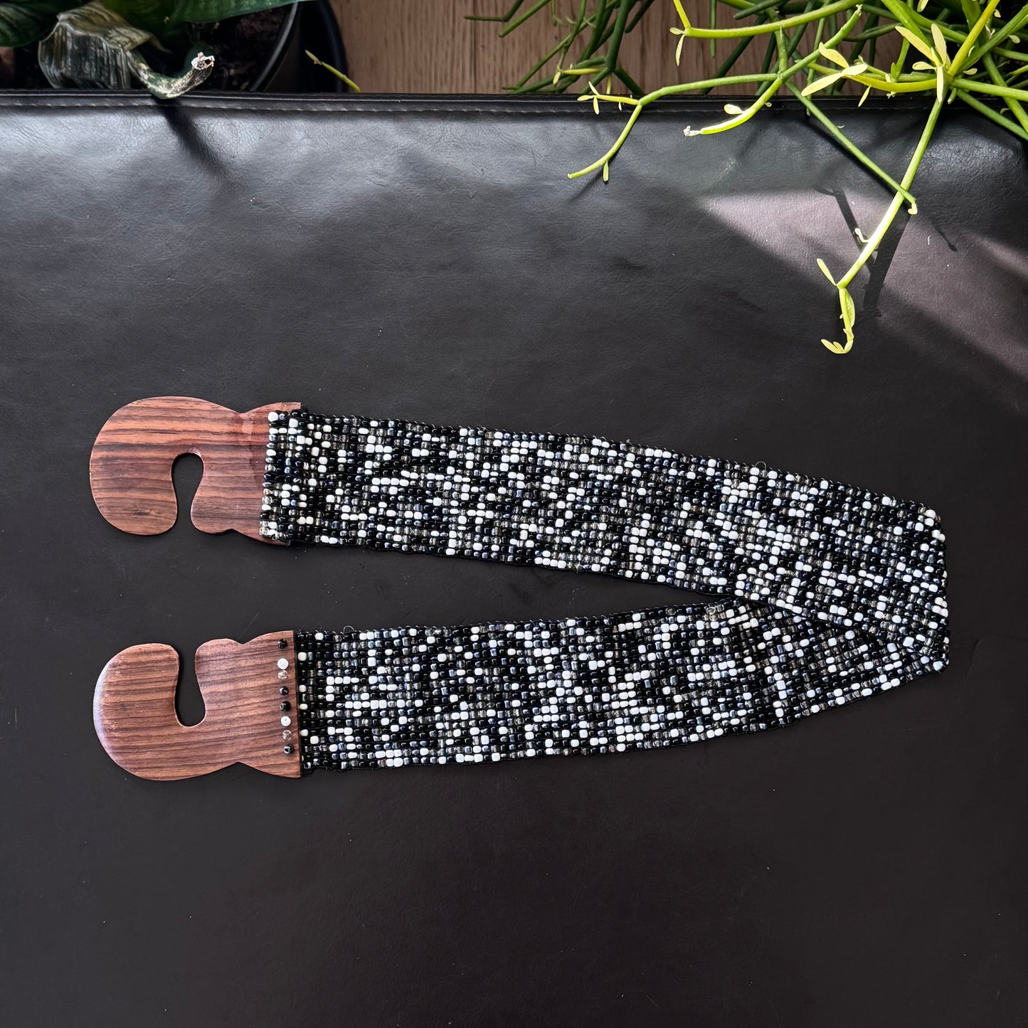 B&W Wooden Beaded Belt