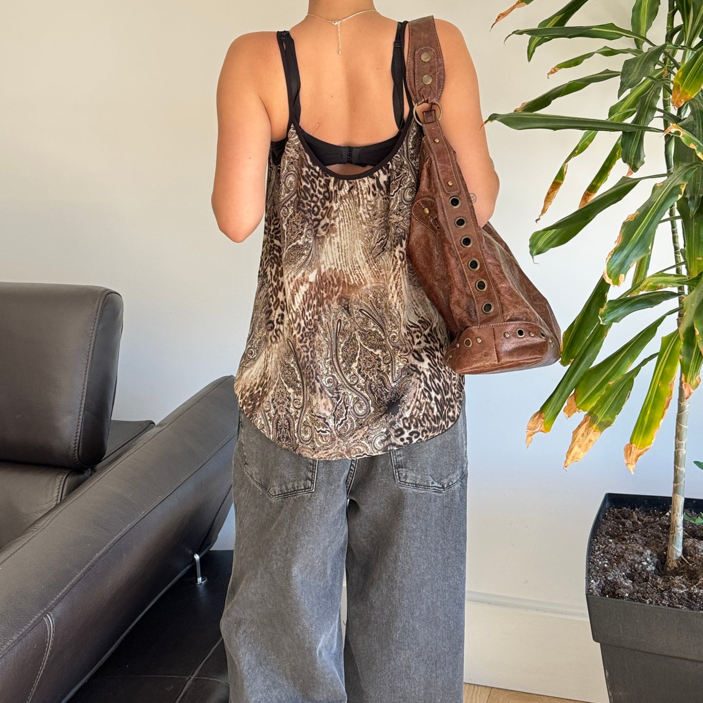 Black & Brown Paisley Leopard Print Top