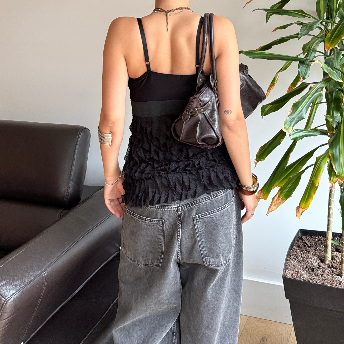 Black Babydoll Ruffle Top