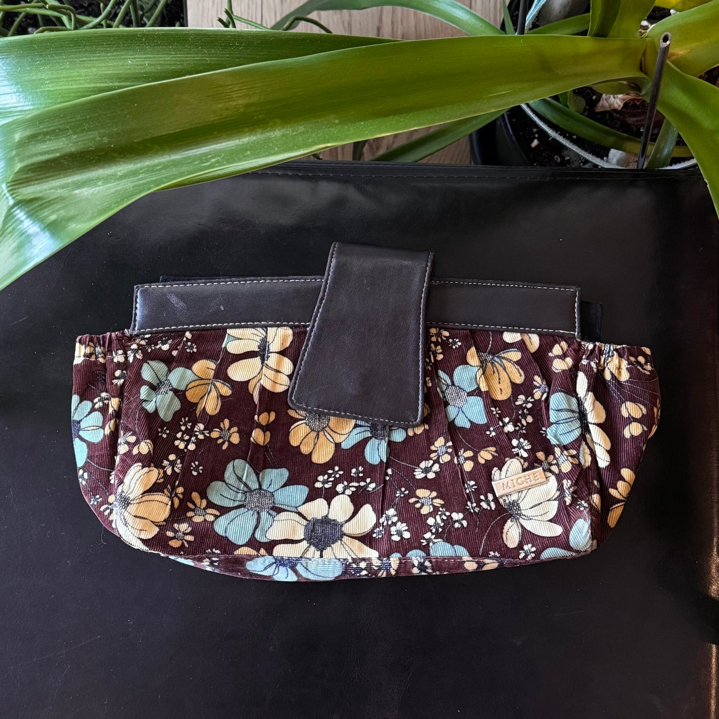 Brown Velvet Floral Handbag
