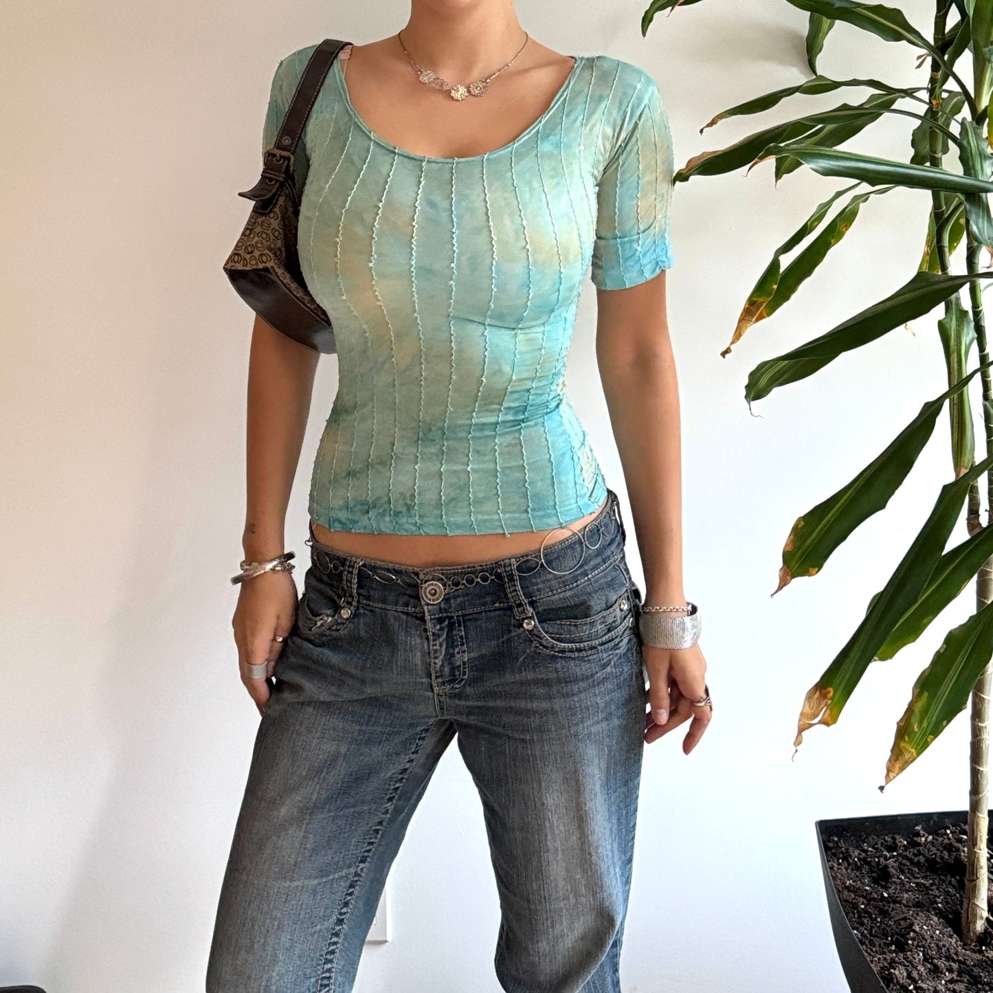 Blue Sequin Fitted Top