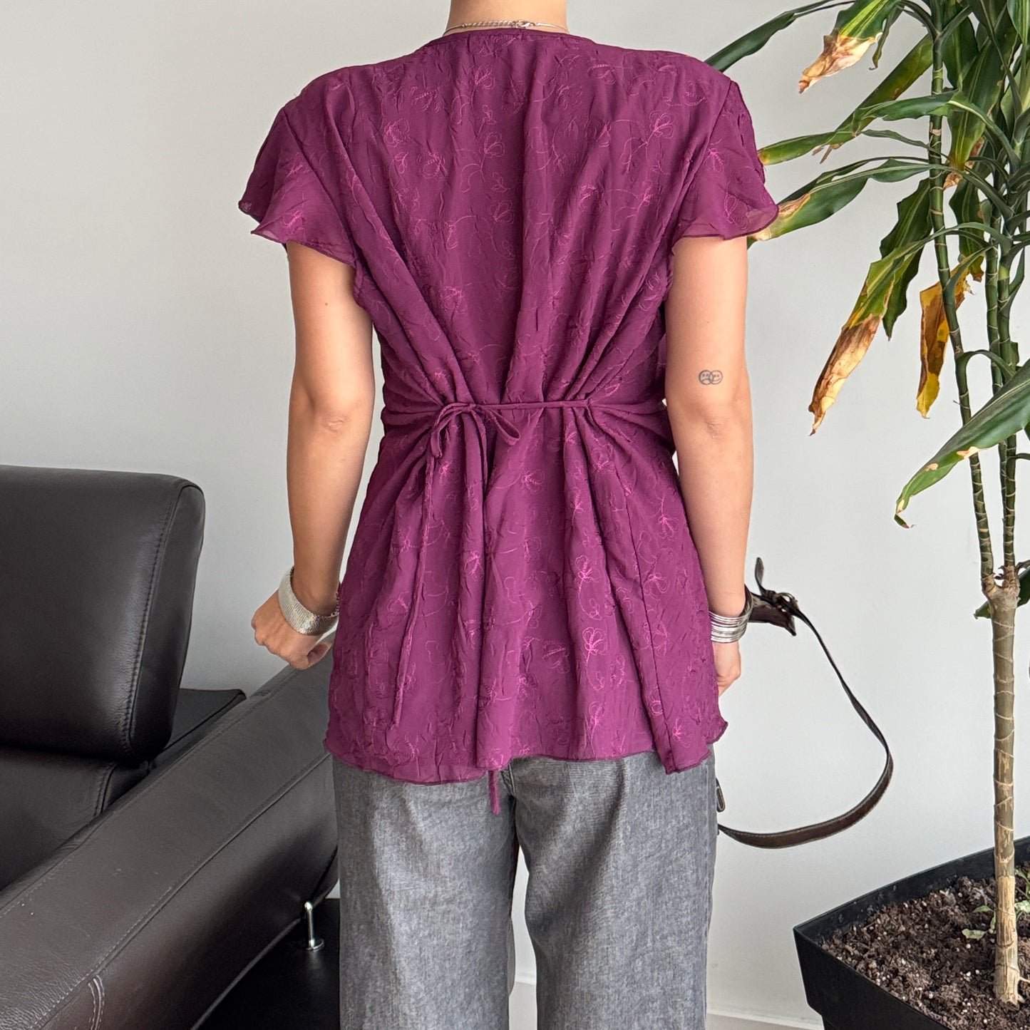 Purple Floral Tie-Up Top
