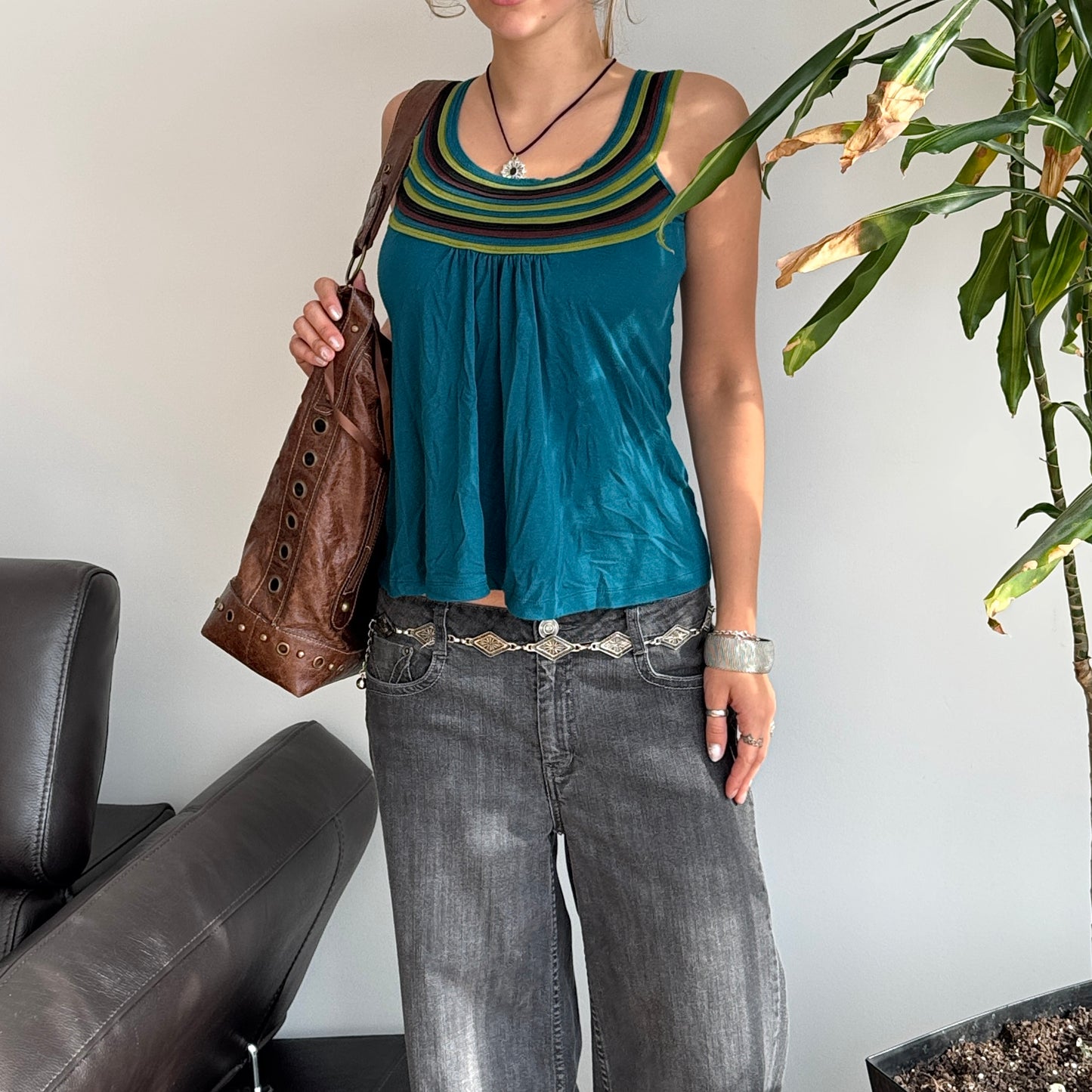 Green & Blue Striped Top