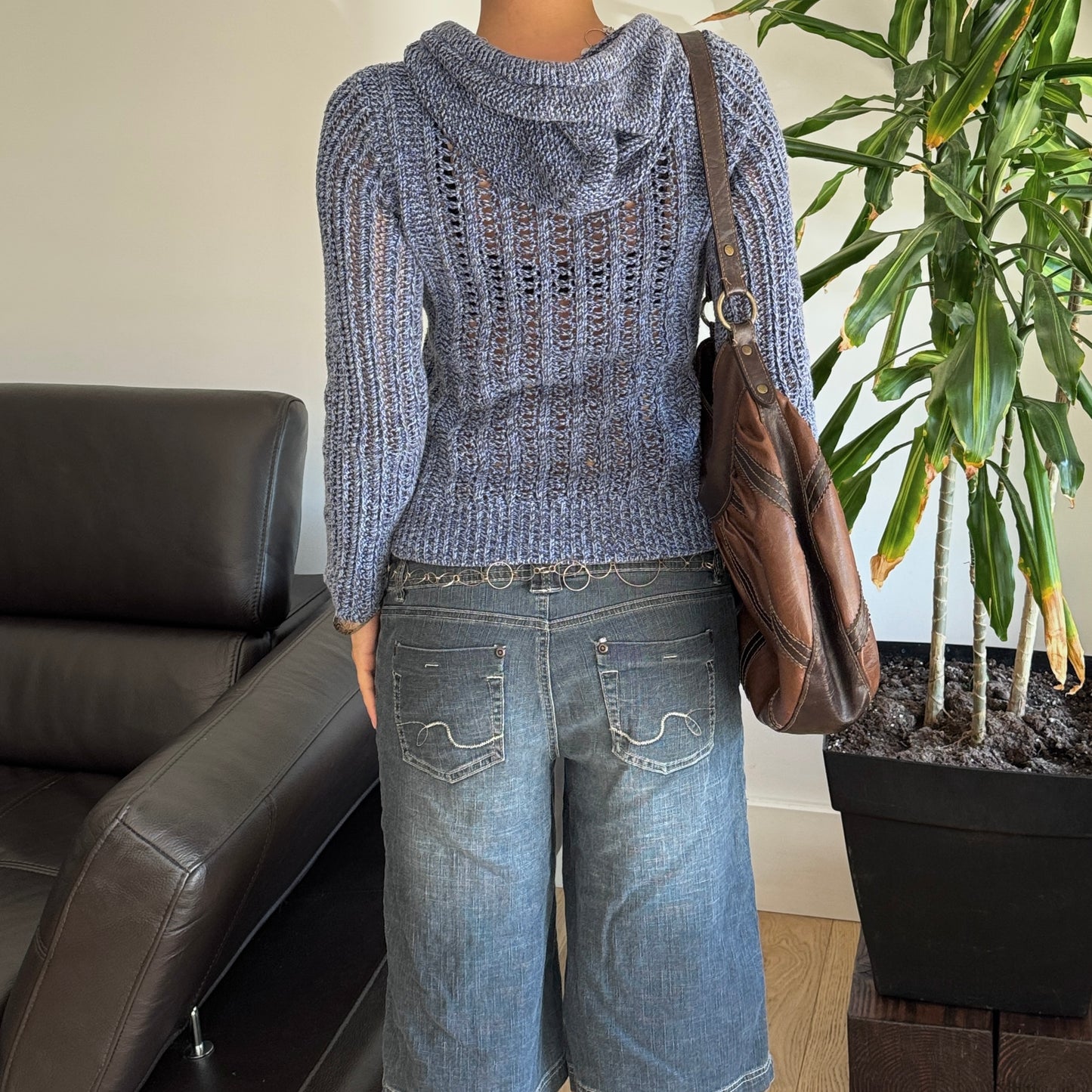 Blue Crochet Hooded Sweater