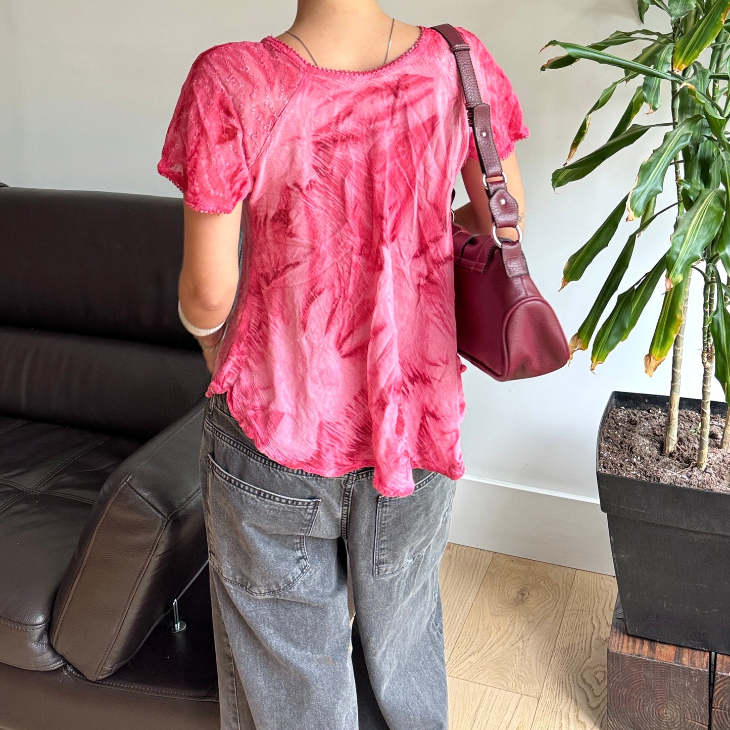 Pink & Red Sequin Mesh Top