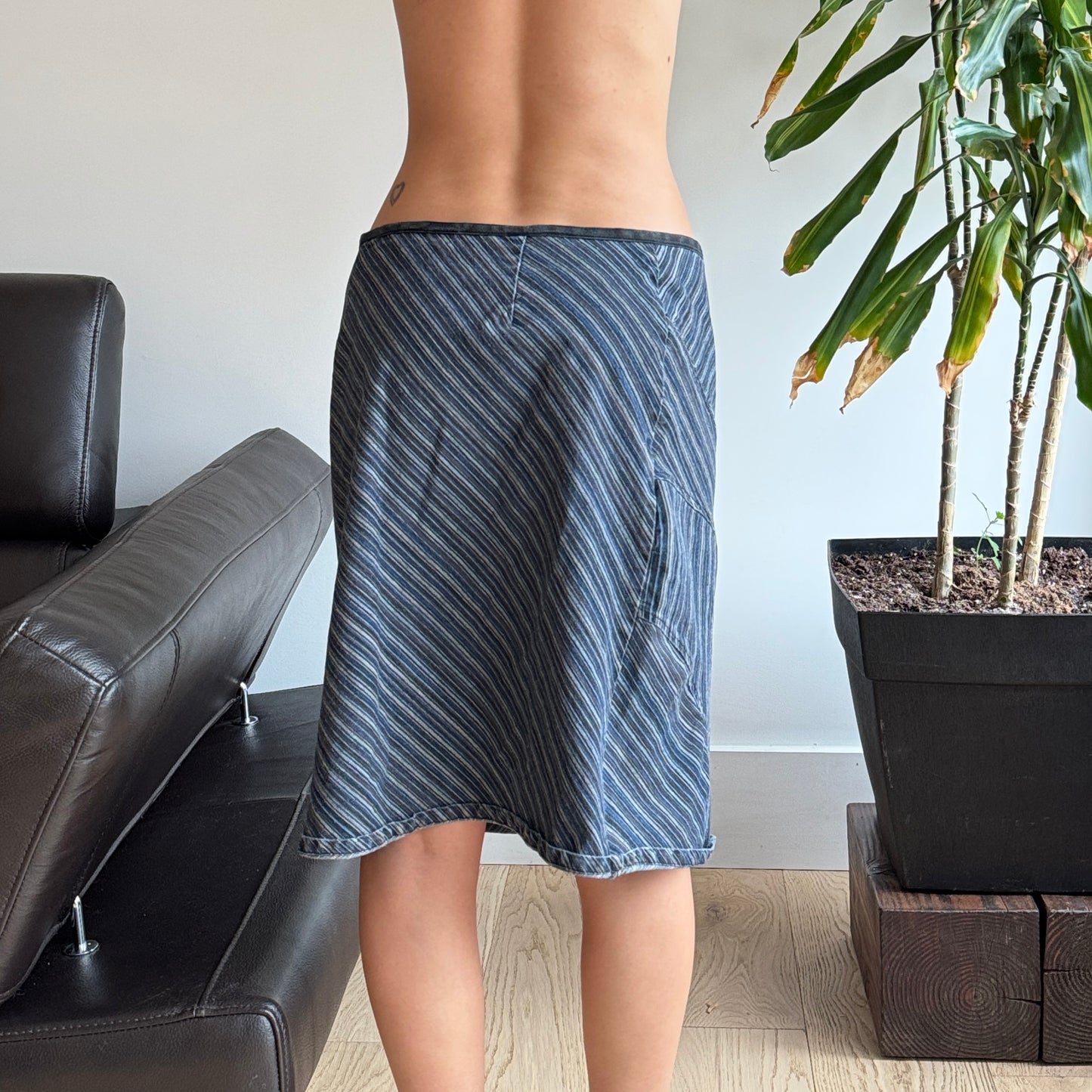 Dark Blue Striped Midi Skirt