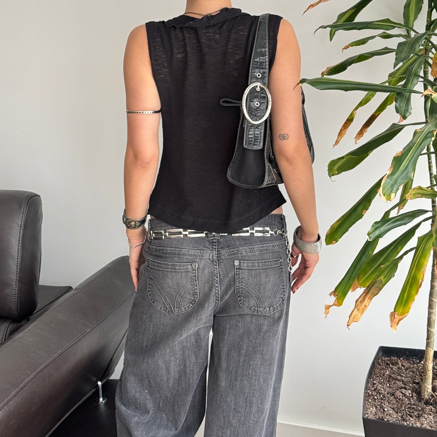 Black Mesh Ruffle Top