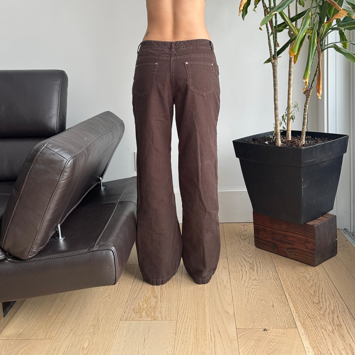 Dark Brown Midrise Straight Leg Pants