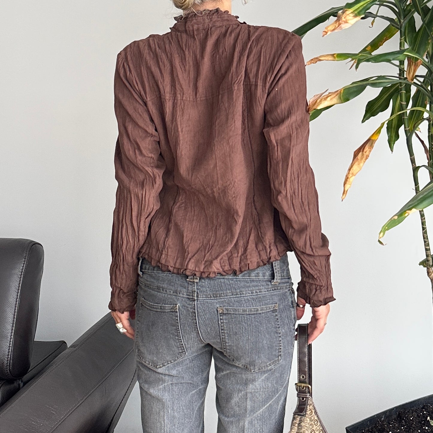 Brown Suede Button-Up Blouse
